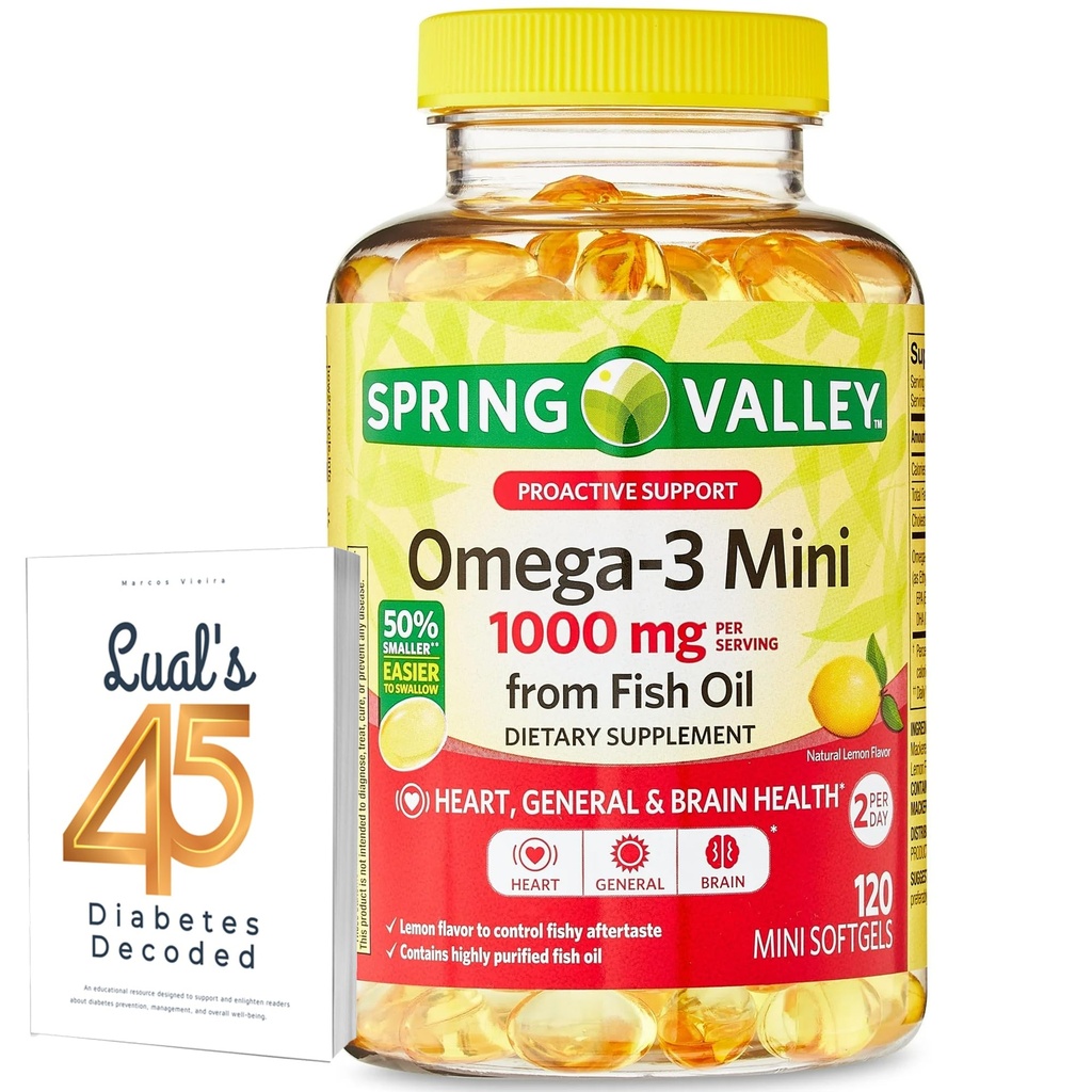 春の谷オメガ-3 魚油からミニ 1000 mg, 120 カウント, 栄養補助食品, Omega 3 ルアーとミニSoftgelsバンドル 45 糖尿病が解読