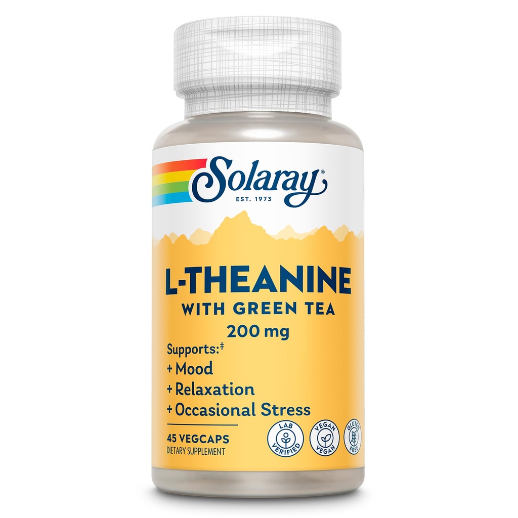 SOLARAY L-テアニン 200mg 緑茶 - ヘルシーな気分、リラクゼーションと時事ストレスサポート - ラボ検証済み、ビーガン、グルテンフリー - 45 サービング、45 VegCaps