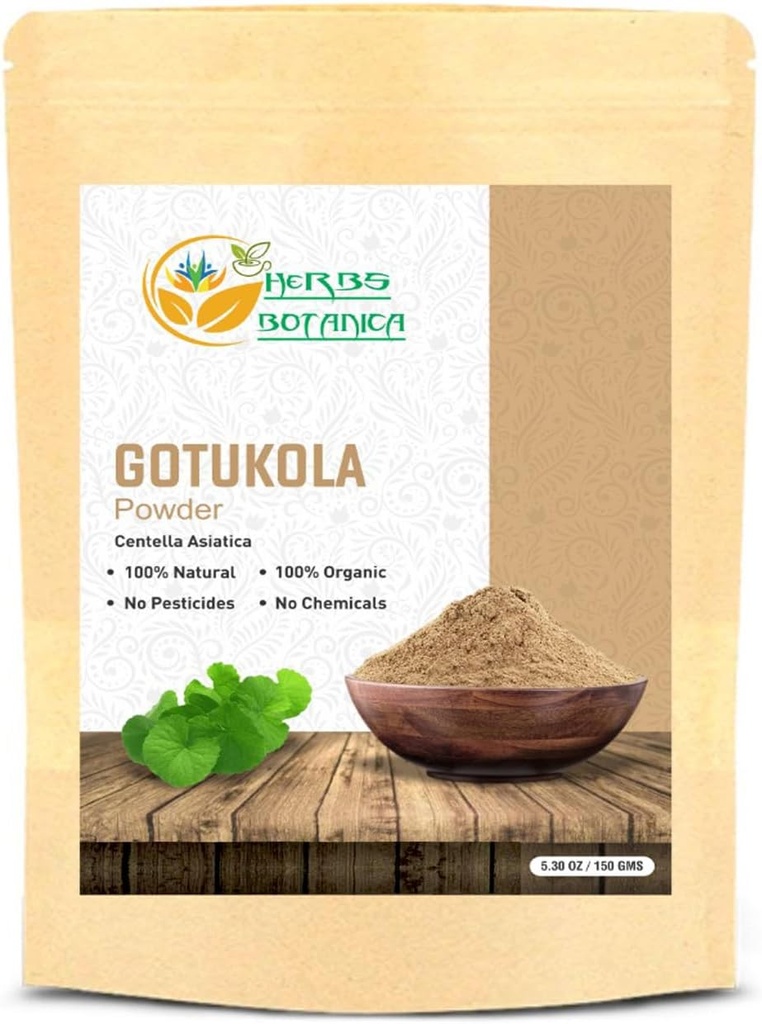 Herbs Botanica Gotu Kola Powder (Centella asiatica) 5.3 oz/150 GMS for Tea, Hair Growth & Wellness Healthy Nervous System Finely Ground Herbal Powder for DIY Beauty & Supplements