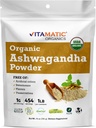 Vitamatic認定USDAオーガニックアシュワガンダパウダー - 1ポンド(16オンス)withania Somnifera | ストレスリリーフ、エネルギー、気分、免疫サポートのためのアーユルヴェーダ適応剤