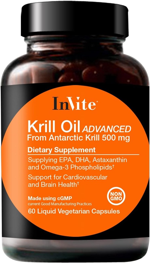 Invite Health Krill Oil Advanced - 心臓血管および脳の健康をサポート - EPA、DHA、アスタキサンチンおよびオメガ-3 リン脂質 - 60カプセル(2パック)