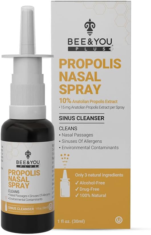 BEEとあなたプラスナチュラルプロポリス鼻スプレー 1 Fl oz | 輻輳救済薬無料&アルコールフリー、シヌス救済、アレルギー、鼻保湿スプレー