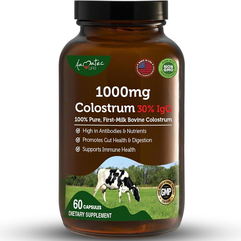 Bovine ColostrumはLactoferrinの補足、Bovine Colostrumサポートが付いている1000mgカプセルをカプセルに入れます免疫システム、腸の健康及び呼吸器システム-Aamatecの生命による60の牛のColostrumのカプセル