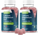 Viteey Calcium Magnesium Zinc Gummies with Vitamin D3 - Supports Bone Health, Nerve & Immune Function - Calcium Magnesium Zinc D3 for Adults & Teens - GMO Free - Chewable Raspberry Flavored Gummy
