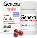 痛みの軽減のためのGenexa Arnica | 筋肉と関節の痛みを軽減し、痛みと緊張を和らげる | 有機ブドウの風味 | 体内治療薬は清潔になる | 100 咀嚼可能なタブレット