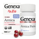 痛みの軽減のためのGenexa Arnica | 筋肉と関節の痛みを軽減し、痛みと緊張を和らげる | 有機ブドウの風味 | 体内治療薬は清潔になる | 100 咀嚼可能なタブレット