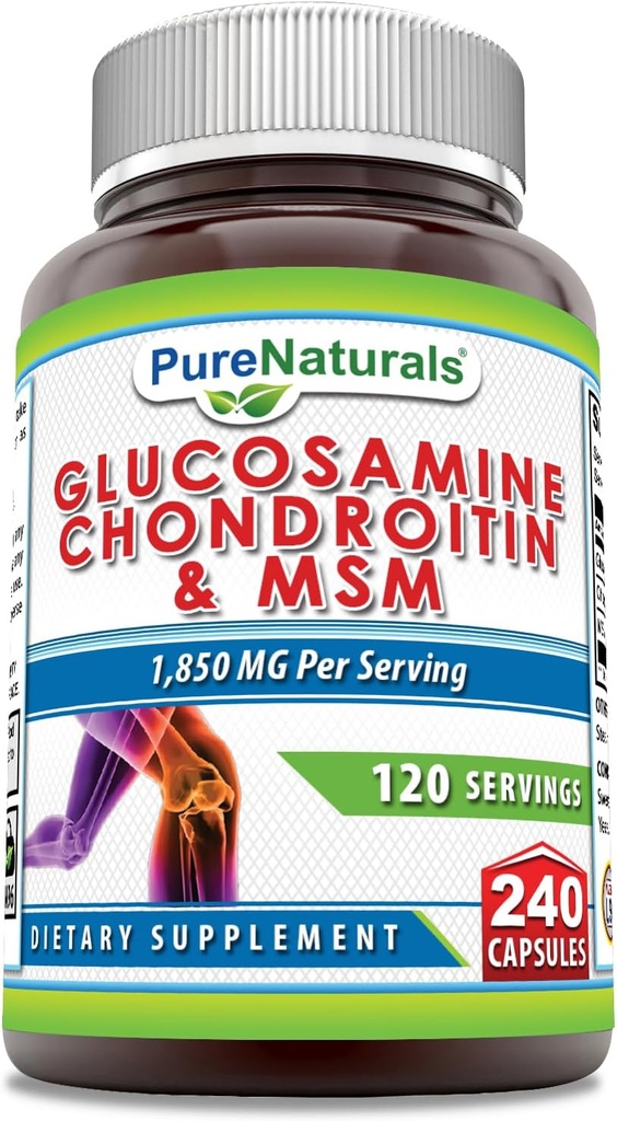 Pure Naturals Glucosamine Chondroitin + MSM Supplement | 1850 Mg | 240 Capsules | Non-GMO | Gluten-Free | Made in USA
