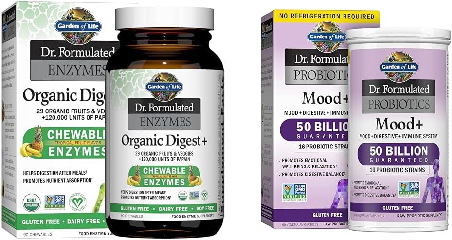 Garden of Life Dr Formulated Digestive Enzymes with Papain, Bromelain & Dr. Formulated Probiotics Mood+ Acidophilus Probiotic Supplement
