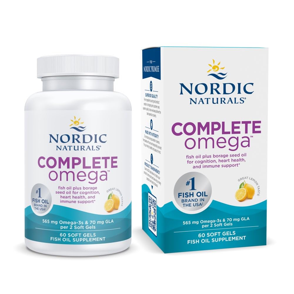ノルディックナチュラルズコンプリートオメガ、レモンフレーバー - 60 ソフトジェル - 565 mg Omega-3 - 追加GLAとEPA&DHA - ヘルシースキン、認知、ポジティブム - 非GMO - 30 サービング