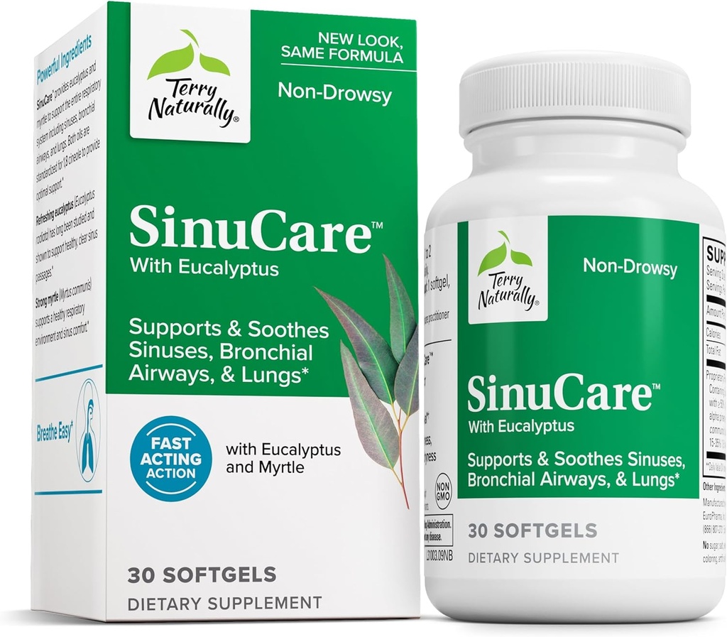 Terry Naturally SinuCare - 320 mgユーカリ&マートルオイルコンプレックス、30 Softgels - Sinus、Lung&Bronchialサポートサプリメント、非眠気 - 非GMO、グルテンフリー - 15サービング