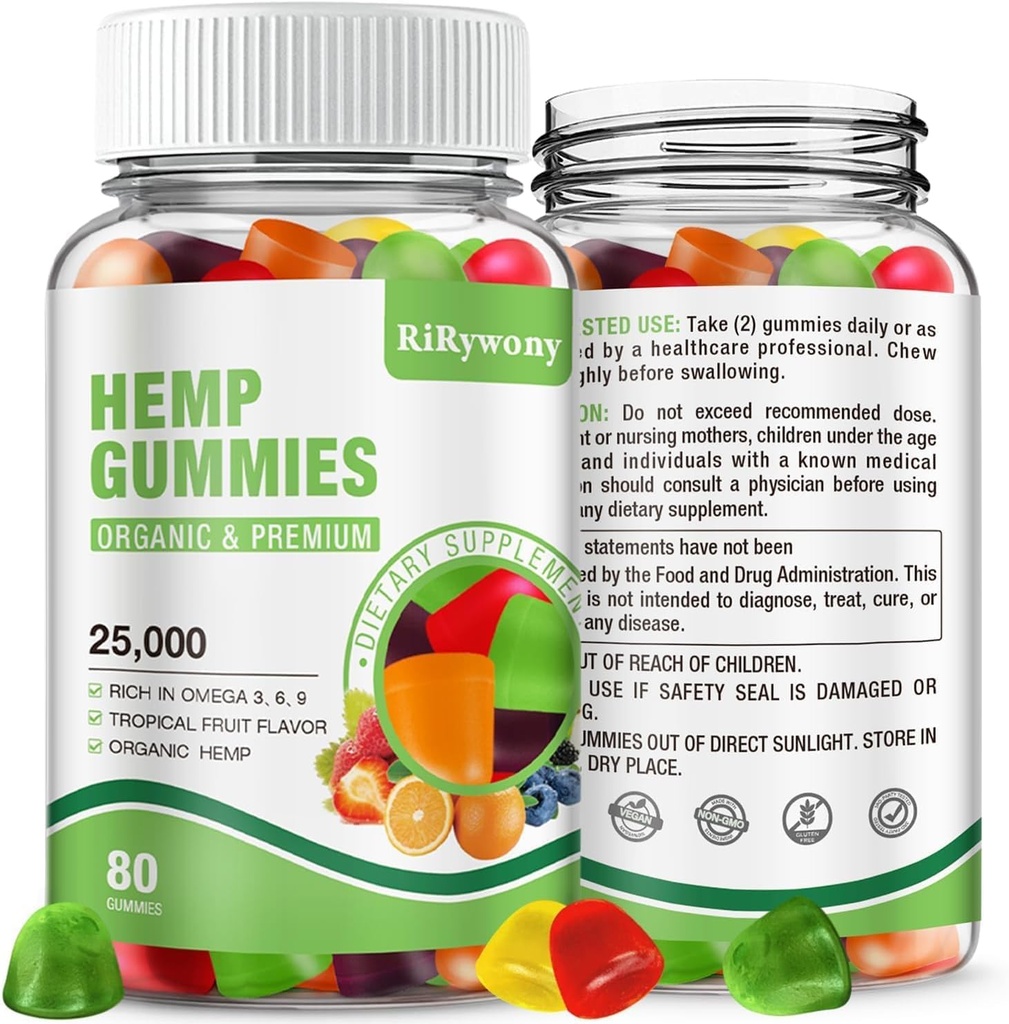 RiRywony Hemp Gummies 1パック - 余分な強度ナチュラルヘンプオイルフルーティーエディブルビーガンガミー - 有機非GMO低砂糖のための高効力サプリメント - 80カウント