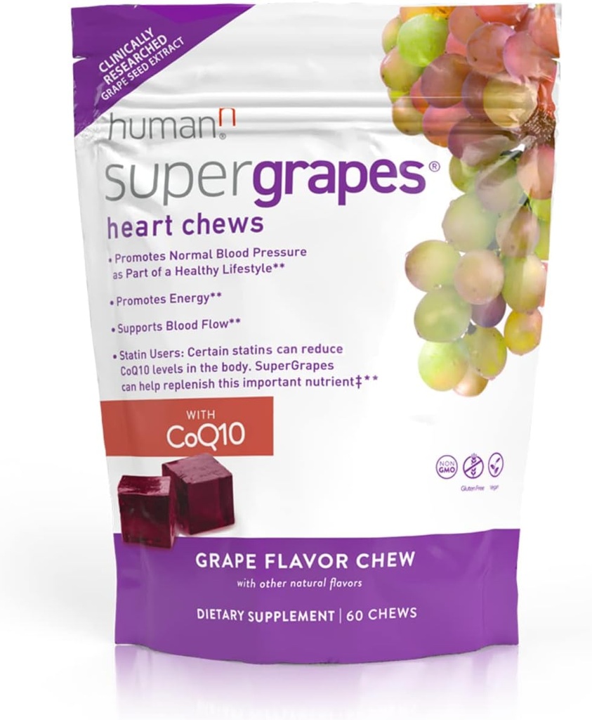 HumanN SuperGrapes Chewsサプリメント - 100mg CoQ10とグレープシードエキス - スーパービートのメーカーから - グレープ味、60カウント