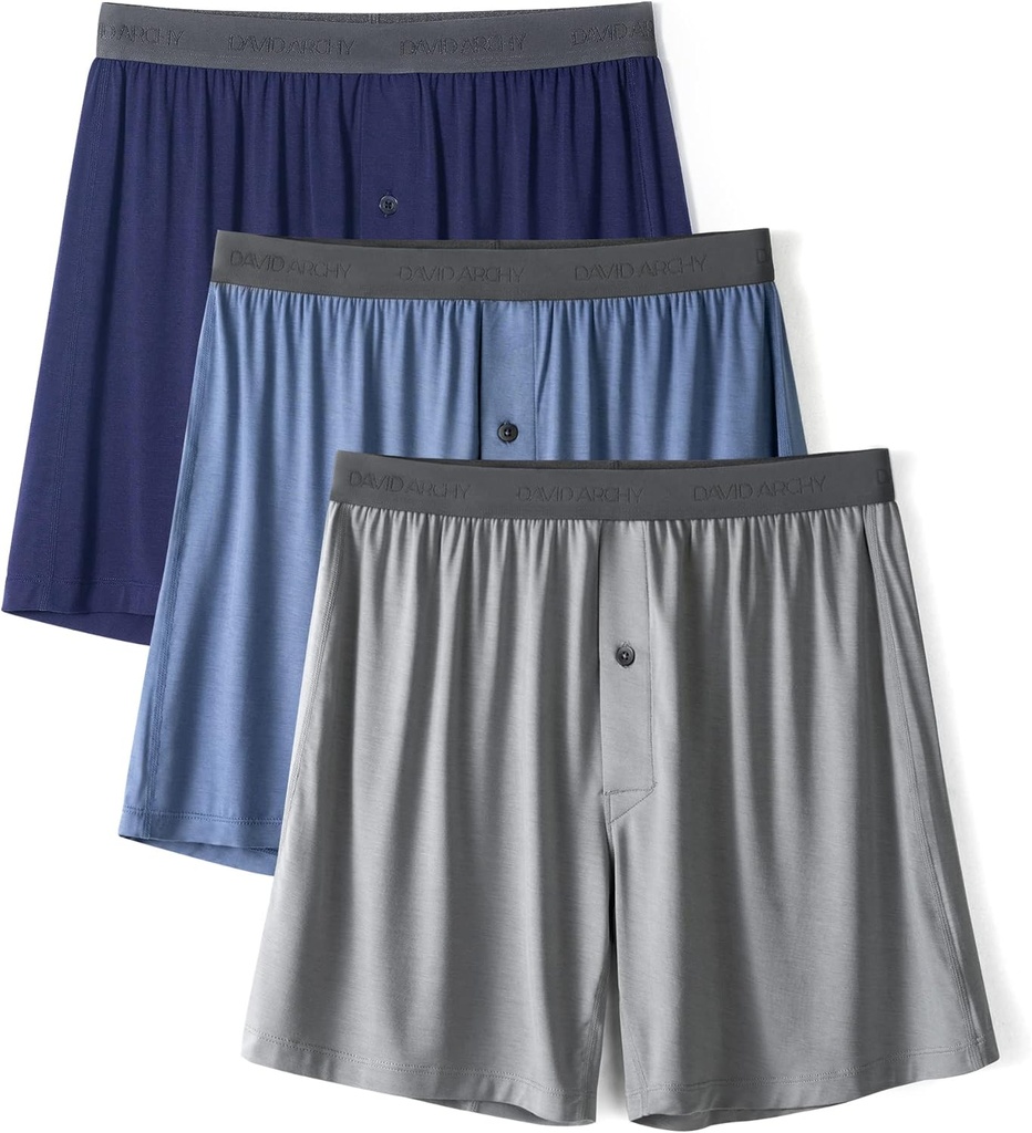 DAVID ARCHY メンズアンダーウェア バンブー レーヨン ボクサー メンズ 通気性 クール メンズ ボクサー ショート ボタン付き フライ 3 または 5 パック