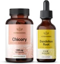 HERBAMAMA Chicory と Dandelion Kit - 1200 mg Chicory Root カプセル & Dandelion Root Tincture 2 fl oz - ビーガン, 非GMO, 砂糖 & アルコールフリー - 2 パック