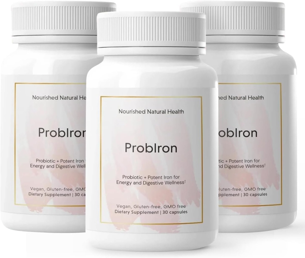 Nourished Natural Health ProbIron - Women's Probiotic + Iron Supplement Boosted with Vitamin C and Copper - Vegan Formula for Energy and Digestive Wellness - 90 Capsules