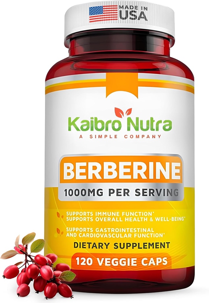 Kaibro Nutra Berberineの補足1000mgの免疫システム、ブドウ糖サポート、循環及び消化管の健康、ビーガン及びグルテンフリー、120のカプセル