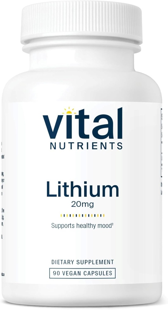 Vital Nutrients Lithium Orotate 20mg | Vegan Lithium Supplements for Memory, State of Mind, and Behavioral Health* | Gluten, Dairy, Soy Free | 90 Capsules
