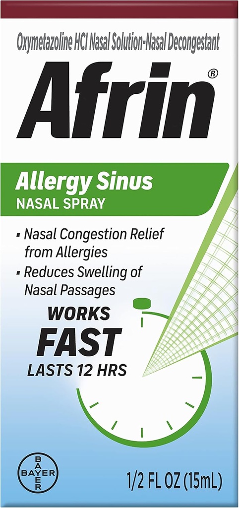 AfrinアレルギーのSinus鼻スプレー - アレルギーからの迅速かつ強力な鼻のDecongestion、大人と子供6歳、0.50 Fl Oz(パッケージ1)