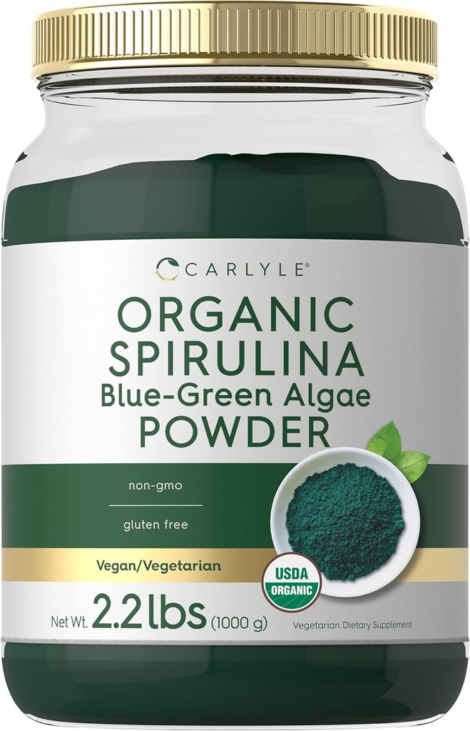 Carlyle Organic Spirulina Powder 2.2 lbs | ブルーグリーンアルガエ | 8g Spirulina per サービング | ヴィーガン、非GMO、グルテンフリーサプリメント