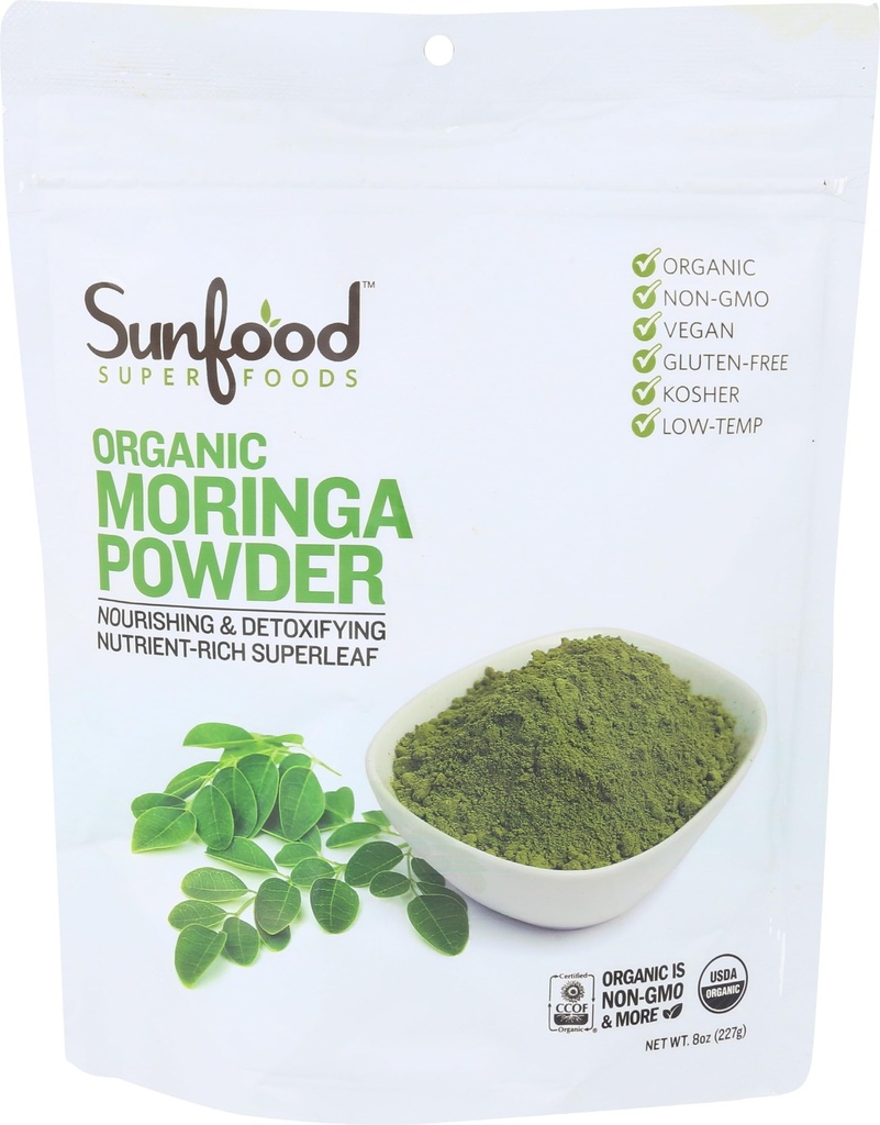 Sunfood Moringaの粉、有機性。 毛損失、減量のために使用して下さい。 純粋な単一の原料プロダクト。8つのoz袋