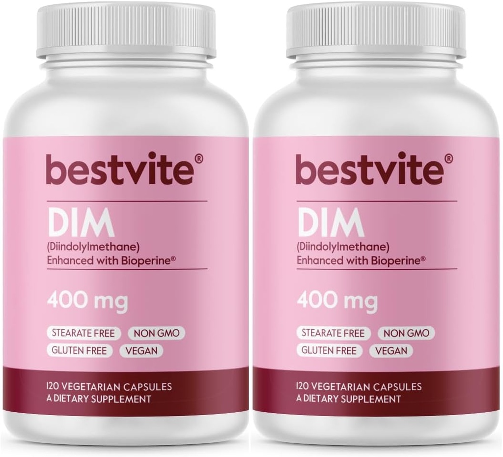BESTVITE DIM (Diindolylmethane) 400mg with Bioperine (240 ベジタリアンカプセル) (120 x 2) - Stearatesなし - いいえゼラチン - ビーガン - 非GMO -グルテンフリー