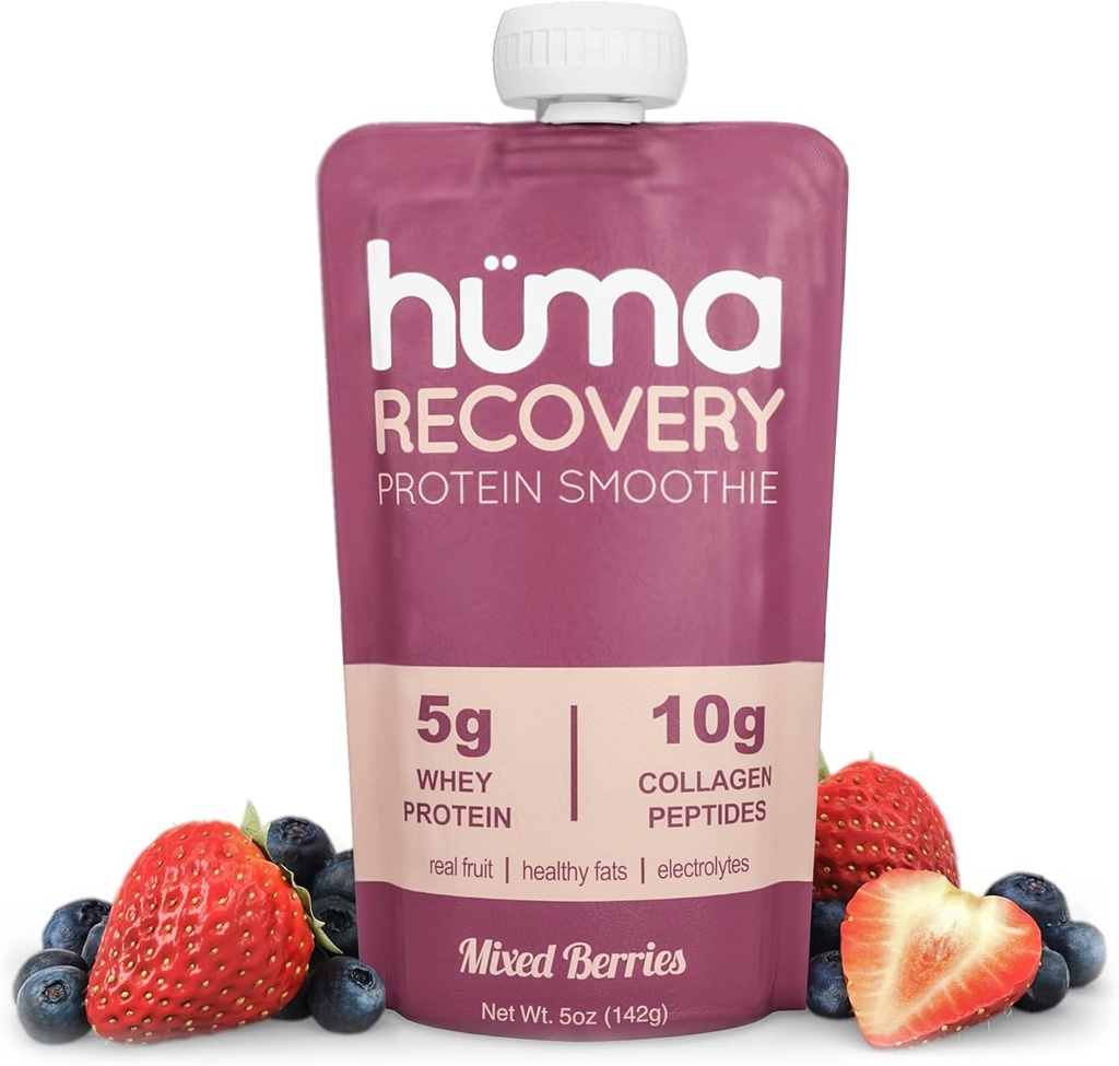 Humaの回復蛋白質のスムージー、12の袋– 15gのコラージュ+心配のポストのワークアウトの回復飲み物–実質のフルーツ、電解質、健康な脂肪が付いている準備ができた蛋白質の揺れ