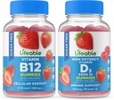 Lifeable Sugar Free Vitamin B12 + Vitamin D 5000 IU, Gummies Bundle - Great Tasting, Vitamin Supplement, Gluten Free, GMO Free, Chewable Gummy