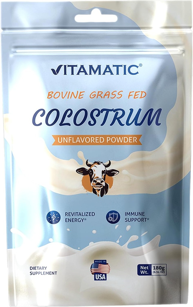 Vitamatic Bovine Colostrum 30% IgGパウダー 180グラム(6.34 OZ) - Gut健康、毛の成長、美、筋肉の回復、免疫サポートのためのサプリメント - 簡単に混合 - (非吸収)
