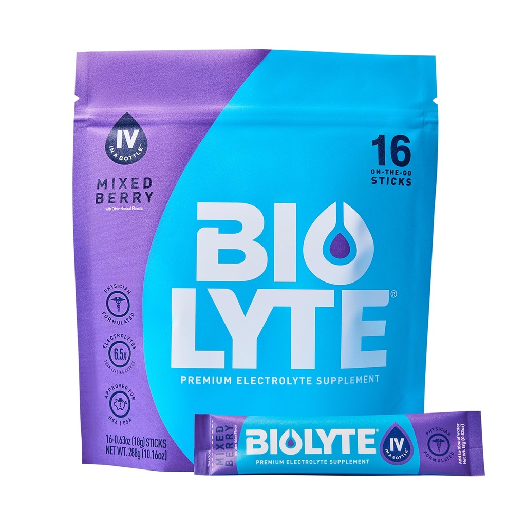 BIOLYTE IV電解質粉末パケット、水、医師開発水和、HSA承認脱水救済、女性&男性のための化学療法は持っている必要があります - 混合ベリー(16スティック)