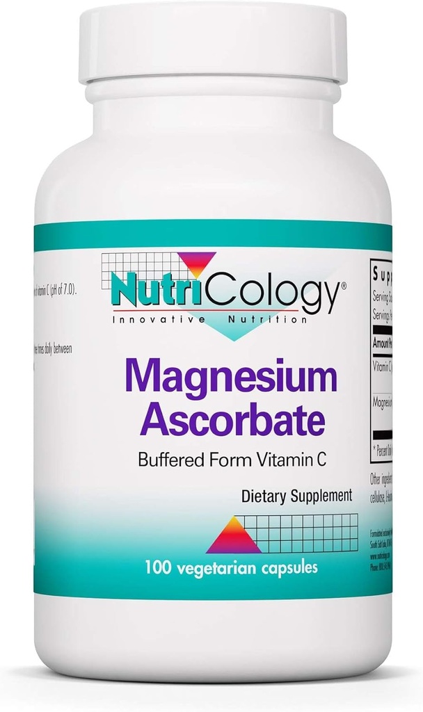 Nutricology Magnesium Ascorbate Supplement - 1000mg Buffered Vitamin C, Immune Support, Magnesium Powder, Vegetarian Capsules - 100 Count
