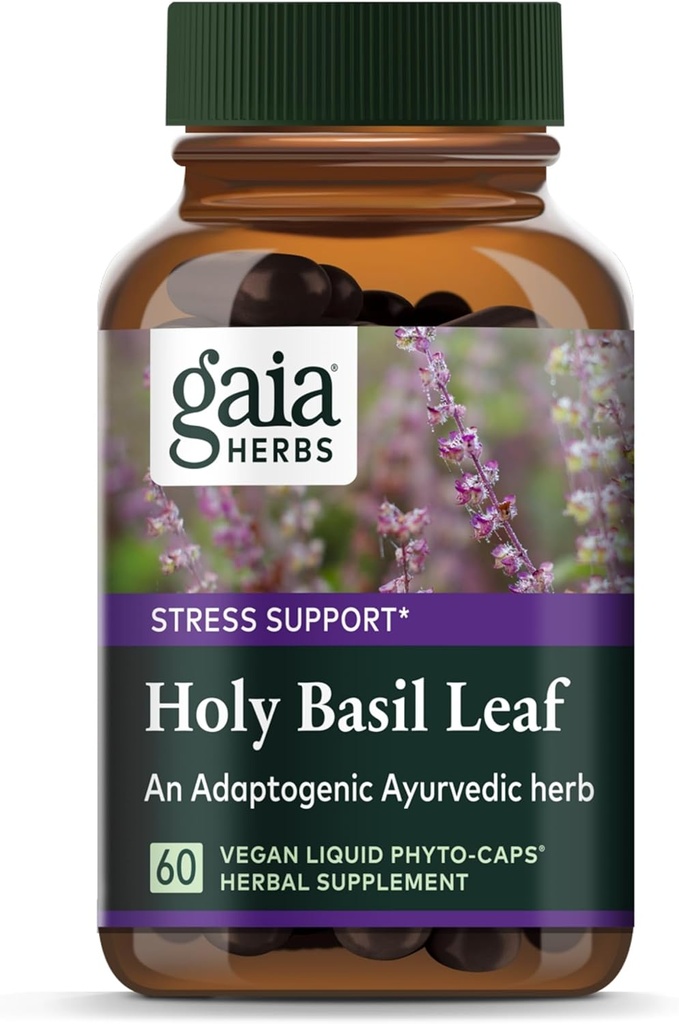 Gaia Herbs Holy Basil Leaf - Traditionally Used to Support Stress Response - Adaptogenic Ayurvedic Herb* - 60 Vegan Liquid Phyto-Capsules (30-Day Supply)
