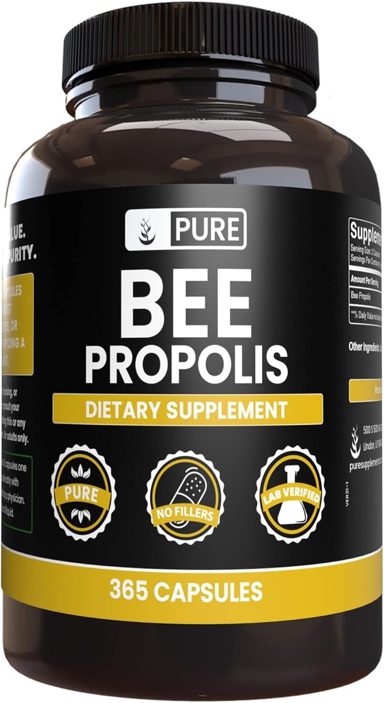 PURE ORIGINAL INGREDIENTS Bee Propolis (365 Capsules) No Magnesium or Rice Fillers, Always Pure, Lab Verified