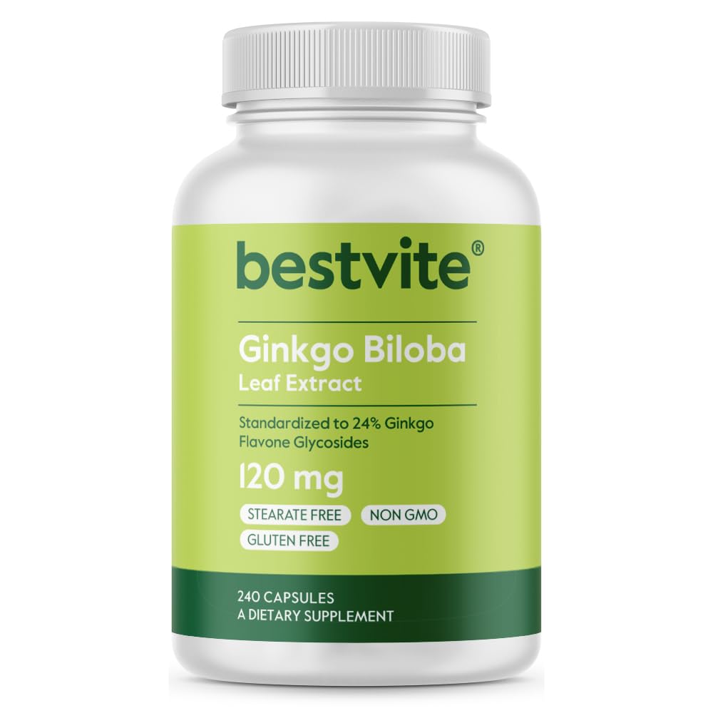 BESTVITE Ginkgo Biloba 120mg(240カプセル) - ない Stearates - 非GMO - Gluten無料 - 24% Ginkgo Flavone Glycosidesに標準化