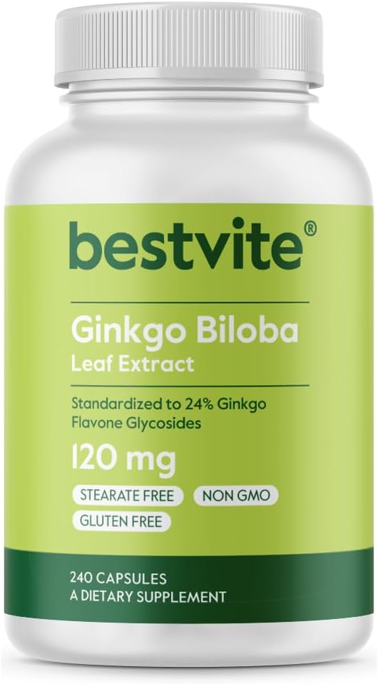 BESTVITE Ginkgo Biloba 120mg(240カプセル) - ない Stearates - 非GMO - Gluten無料 - 24% Ginkgo Flavone Glycosidesに標準化