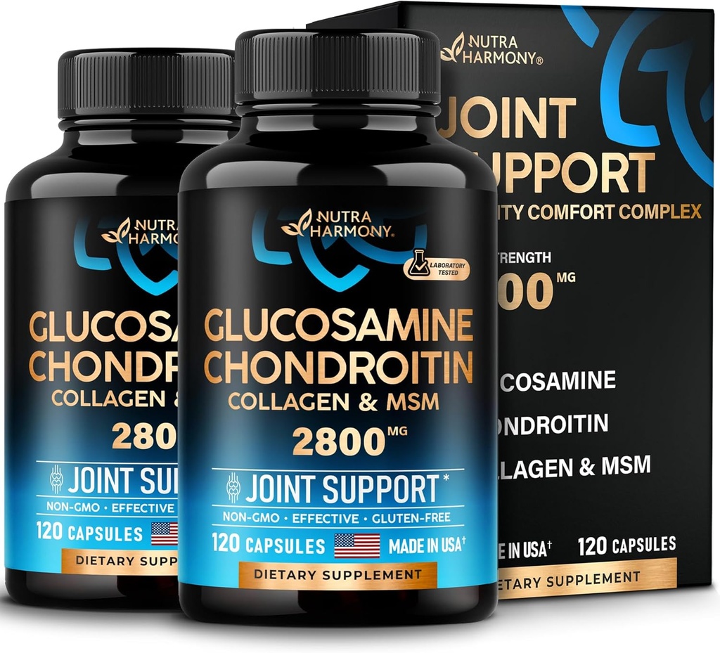 グルコサミンコンドロイチンMSMコラーゲン | ジョイントサポートサプリメント2800mg | アメリカ製 | 柔軟性栄養ビタミン | 男性用・女性用 パック2個入り