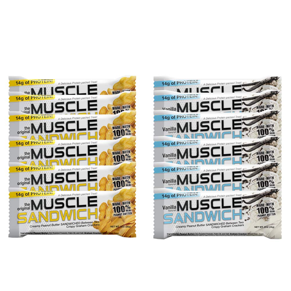 マッスルフードマッスルサンドイッチバー、バラエティパック | 本物の食材、ウィープロテインアイソレート、ハイプロテインバー、2オンバー(12カウント)
