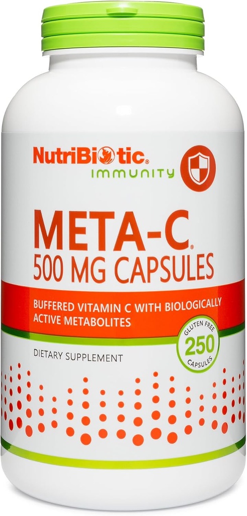 NutriBiotic Meta-Cカプセル、500mg ruSpilina-BoundビタミンC、250カウント|カルシウム、生物学的に活性スピルリナメタボライト&レモンバイオフラボノイドを配合|抗酸化&コラーゲンサポート