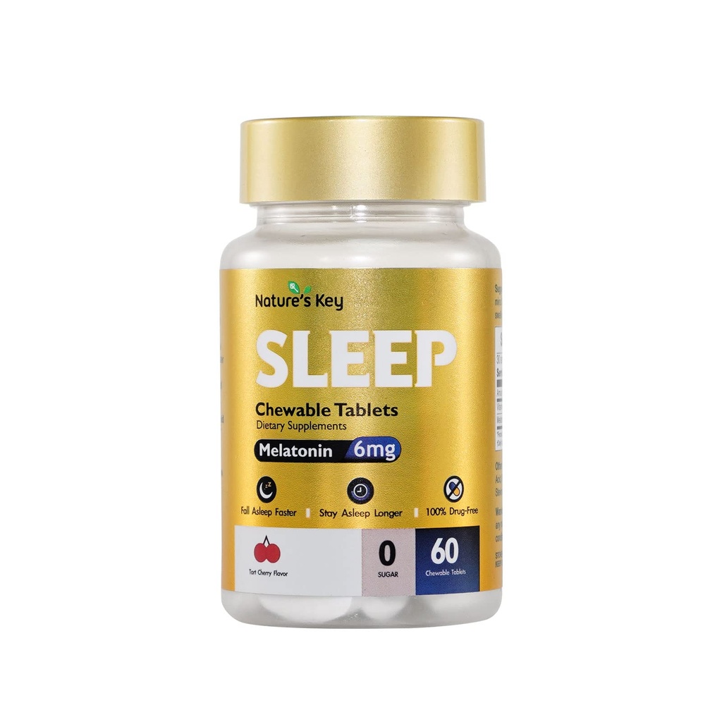 Nature's Key Melatonin 6mg Chewable錠、砂糖無料 | 休眠と眠りを促進します | ノンハビット成形、6mgビタミンB6で | 60錠(Yummy Tart Cherry Flavor)