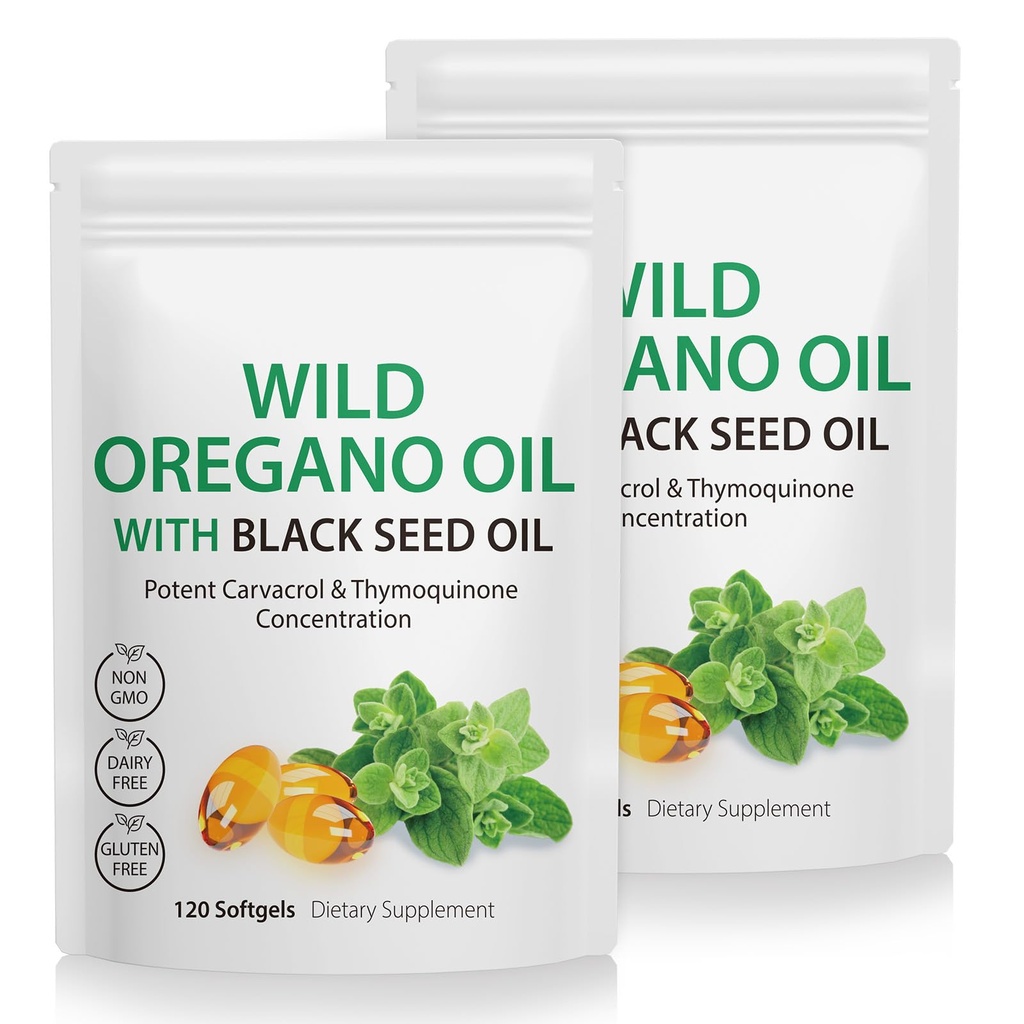 Oregano Softgels、Oregano オイル カプセル、165mg Carvacrol、黒の種のオイル200mgのOreganoオイルの補足のカプセルが付いているOreganoの2つのパック オイル
