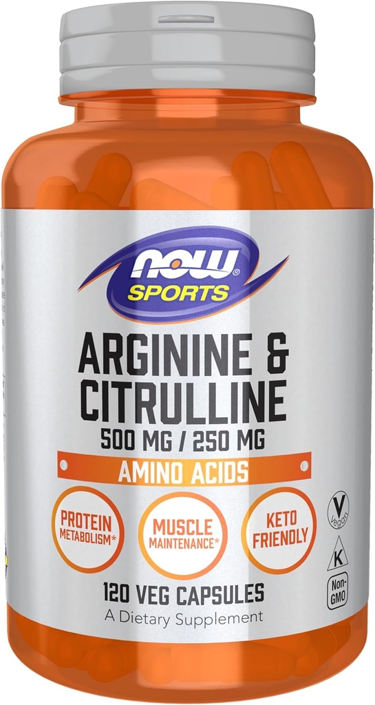 NOWのスポーツの栄養物、アルギニン及びCitrulline 500のmg/250のmgのアミノ酸、120のベジのカプセル