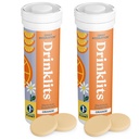 Drinklits オレンジデイリーハイドレーション錠 (2) チューブバンドル | エッセンシャル電解質 – 0g 砂糖 – 補給水ドリンク | 20 給餌 - 10 錠チューブ