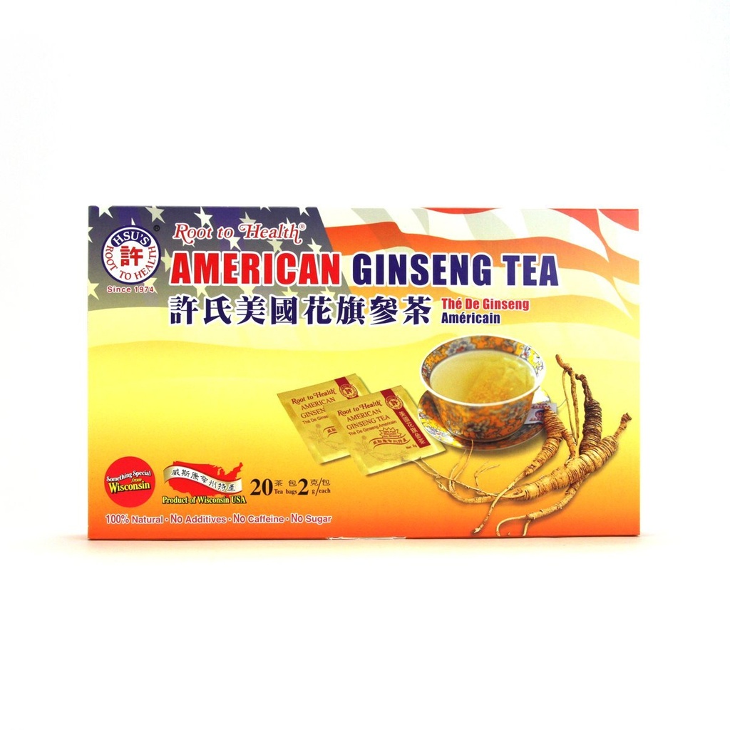 Hsus SKU 1034 | American Ginseng Tea 20ct Box | アメリカン・ギンズンティーバッグ | 純花の葉の葉の葉の葉の茶 | 西洋参
