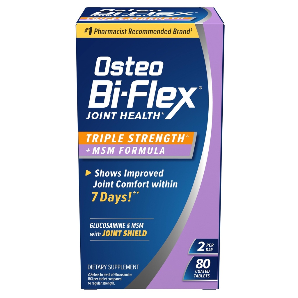 Osteo Bi-Flex Triple Strength Glucosamine Supplement with MSM, Improve Joint Function, Maintain Healthy Connective Tissue and Cartilage, 80 Coated Tablets