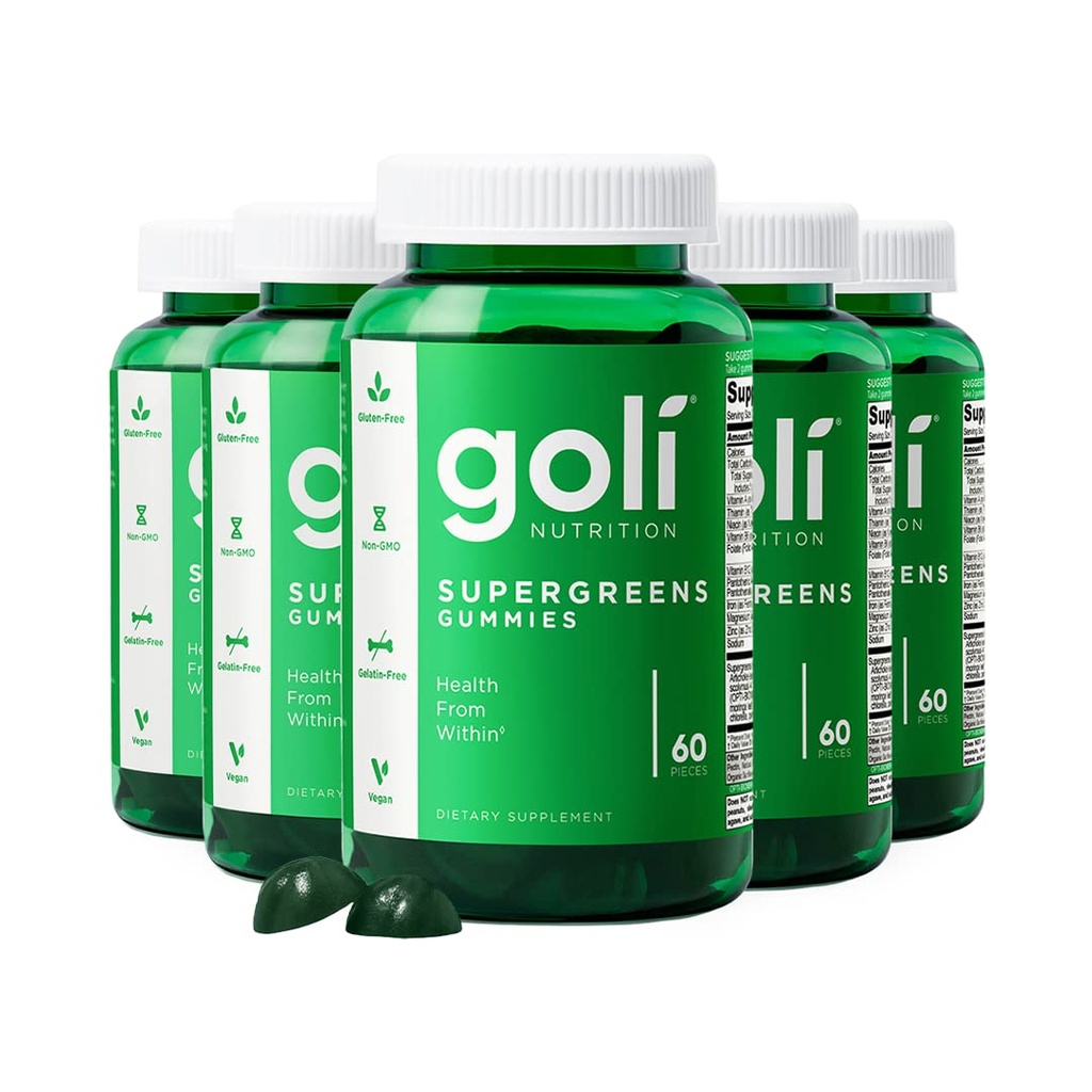 GoliスーパーグリーンビタミンGummy - 300カウント - エッセンシャルビタミンとミネラル - 植物ベースの、ビーガン、グルテンフリー&ゼラチン無料 - 内から健康、パック5