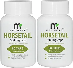 メットハーブ ホーステール エキス-500mg カプセル 120 カウント | 髪・皮膚・爪サポート | 尿路の健康を促進 | 関節を強化