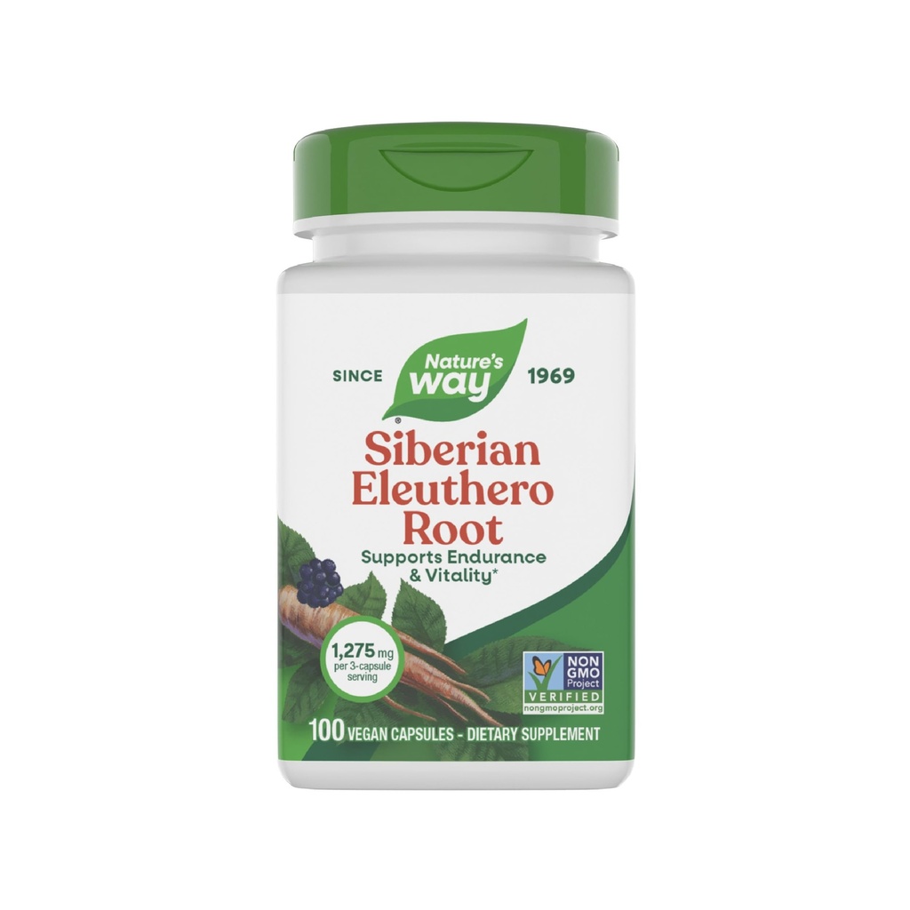 Nature's Way Premium Herbal Siberian Eleuthero Root Supplement、Endurance & Vitality*、Adaptogen*、1,275mg/ 3-Capsuleサービング、非GMOプロジェクト検証、100カプセル(パッケージ5月Vary)