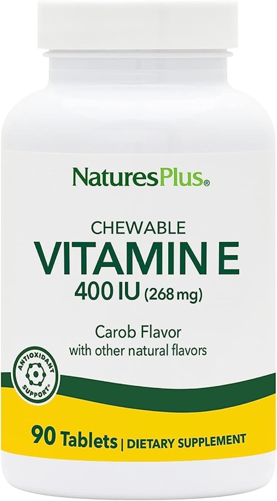NaturesPlusビタミンE、ナチュラルカロブ風味 - 90ケガブル錠、2のパック - 無料のRadical防衛&全体ウェルビーイング - ベジタリアン、グルテンフリー - 180 Totalサービング