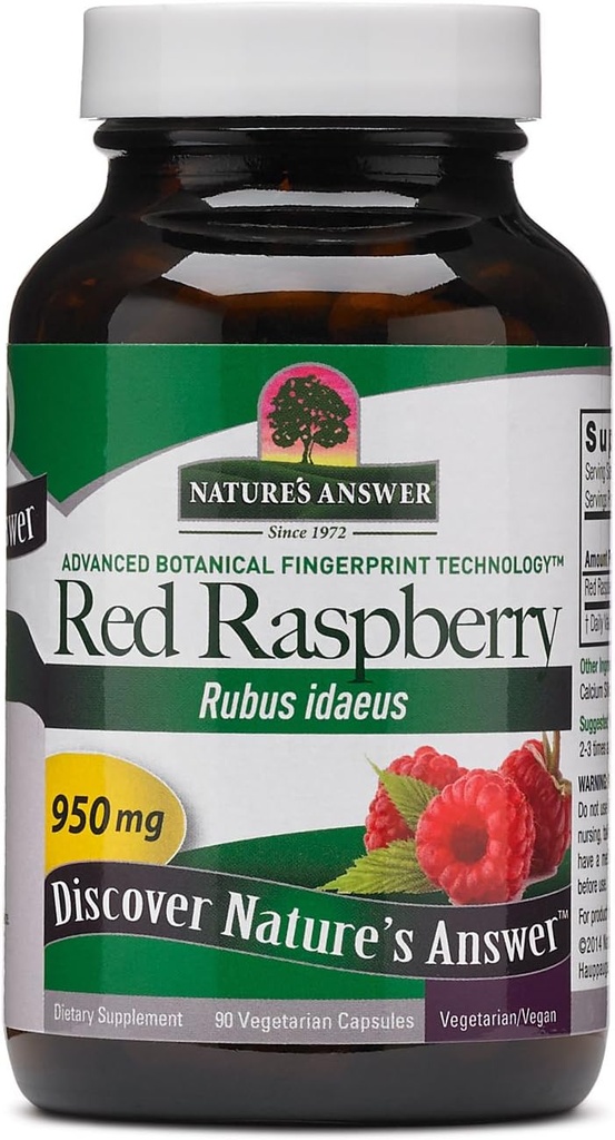 Nature's Answer Red Raspberry Leaf | 栄養補助食品 | 消化器用健康を促進 | ノンGMO・ヴィーガン・コザー認定 | ベジタリアンカプセル 90ct