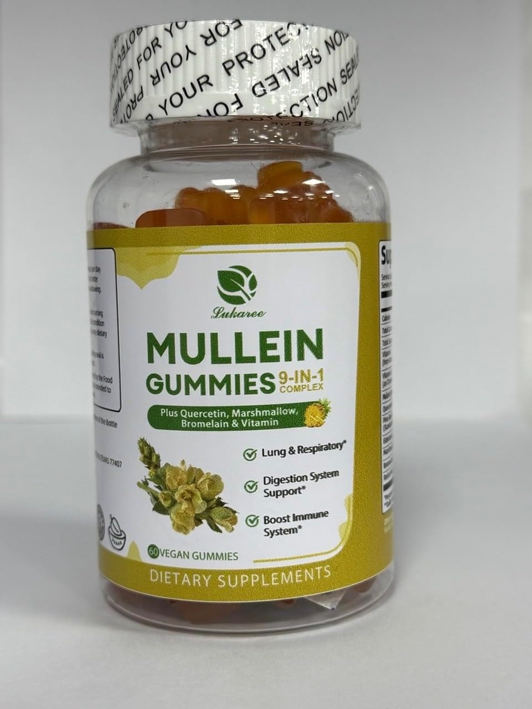 Lukaree 9 に 1 Mullein Gummies, Mullein 葉エキス w/Quercetin, Bromelain, Elderberry & Marshmallow for Immune, ビーガン,60 カウント