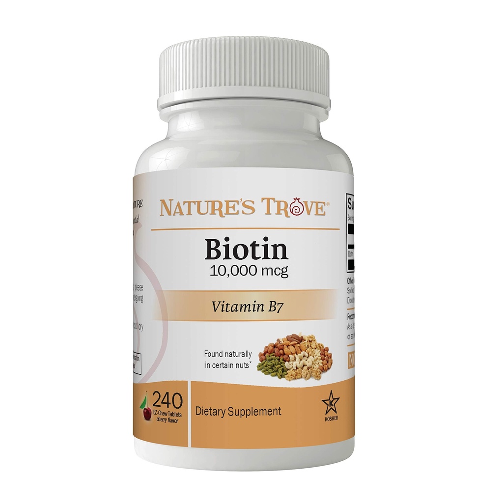 Nature's Trove Biotin 10000 mcg 240 EZの咀嚼はチェリーの味を錠剤にします